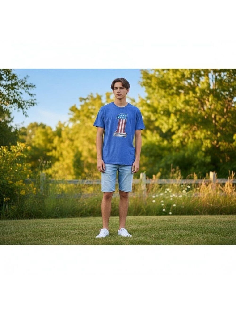 Boys Harley-Davidson Blue Red #1 Logo Short Sleeve Tee L